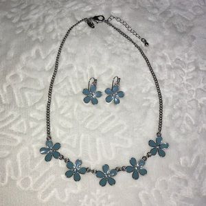 Sage Green Flower Statement Necklace + Earring Set